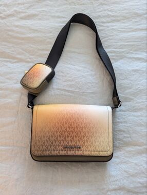 Michael Kors Ombre Crossbody Bag with Pouch Olive Green Yellow Cream Peach